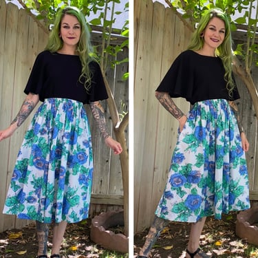 Vintage 1980’s Blue Rose Print Skirt 