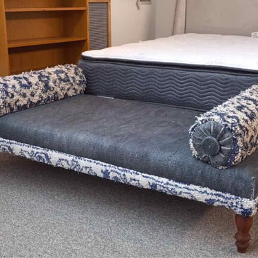 Anthropologie Daybed in Chambray Blue Upholstered Top with 2 Attached Bolsters