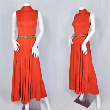 1970's Tomato Red Wide Leg Palazzo Pant One Piece Jumpsuit I Sz Sm 