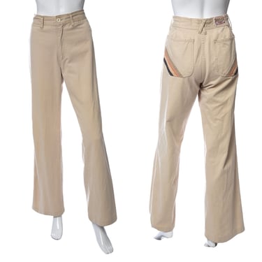 1970's French Star Beige and Stripe Detail Pants Size 31