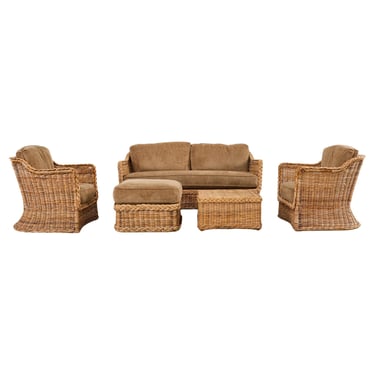 Michael Taylor Style Organic Modern Rattan Living Room Suite