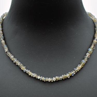 Vintage Baroni Designs blue flash labradorite 925 silver choker, boho rondelle bead sterling necklace 