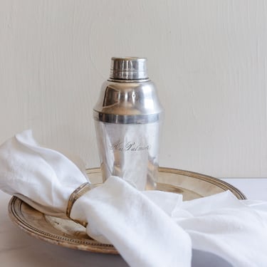 1930s French hotel silver engraved cocktail shaker