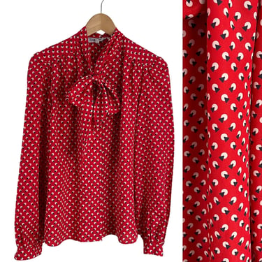Evan-Picone bow neck red print blouse - 1980s vintage - size M 