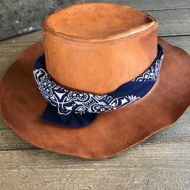 Rustic Leather Hat, Southwestern Cowboy Rancher Hat, Handcrafted 