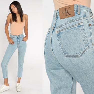 Acid Wash Jeans 80s 90s Calvin Klein Mom Jeans Denim High Waist Jeans 1980s  Tapered Denim Pants Vintage Slim Leg Small 