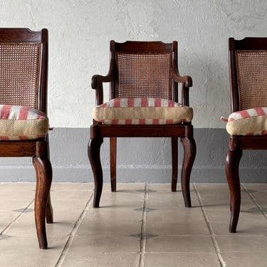 19th C. English Caned Armchair with Pair of Matching Side Chairs