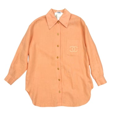 Chanel Orange Linen Oversized Button Down Top