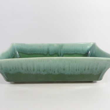 Vintage Green Blue Drip Glaze Console Planter - Green Drip Glaze Rectangle Console Planter 