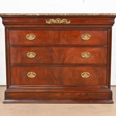 Henkel Harris French Empire Louis Philippe Flame Mahogany Marble Top Dresser Chest