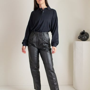 Vintage black pleated leather pants // S (1601) 