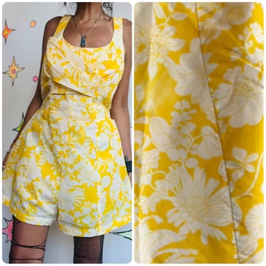 60s Yellow Swimsuit Play Suit Romper - Gidget - Mid Century MOD - S M 
