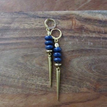 Blue lapis and gold spike earrings 