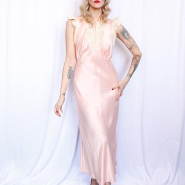 1930s Satin Rayon Pink Negligee - Medium 