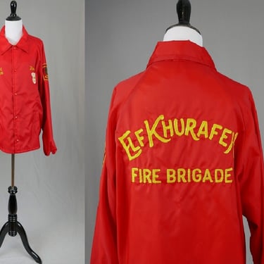 Howard's Vintage Shriner's Fire Brigade Jacket - Elf Khurafeh Coat - Red w/ Yellow Embroidery - Shiawassee Shrine Club - XL 