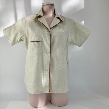 1950'S Pajama Blouse - All Cotton - Lady Berkleigh Label - Rust Cording Detail - Women's Size Medium 