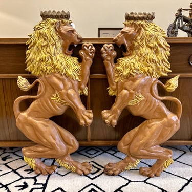 Vintage Pair of Cast Aluminum Lion Sculptures USA - Free Shipping 