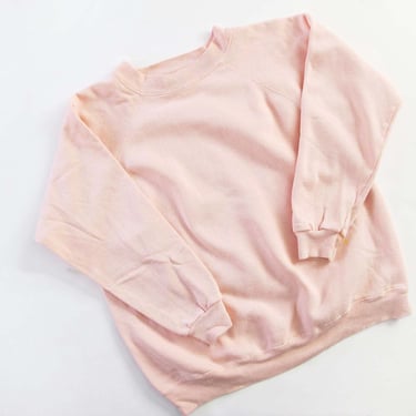 Vintage 90s Pink Raglan Sweatshirt M L   - Pastel Pullover Crewneck Jumper - Solid Color 