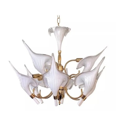 Vintage mid century modern murano glass brass chandelier hanging ceiling lamp Franco Luce Italian Italy 