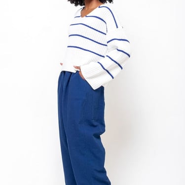 Allude Cotton and Cashmere V-Neck Sweater - Blue Stripe