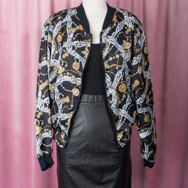 Vintage 90s Chain Print Bomber Jacket by Papéll Too 