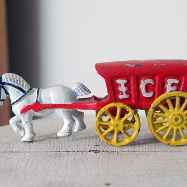 Antique cast iron horse and wagon toy / vintage cast iron ice wagon toy / collectable toy / rustic decor 