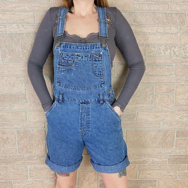 90's Blue Jean Overalls Shorts / Size Medium 