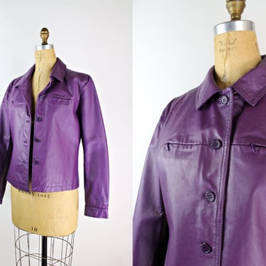 90s Purple Leather Jacket / 80s Leather Jacket / 90s Leather Coat / Jacket / Unisex /Size S/M 