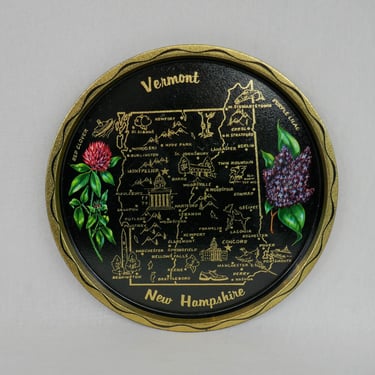 70s Vermont & New Hampshire Metal Tray - Vintage Round Tourist Souvenir - Map Cities Sites - Vintage 1970s - 11