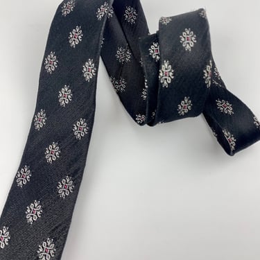 Early 1960's Tie - Narrow Mod Tie - Stylized Dot Pattern in Black, Silver with a speck of Red 