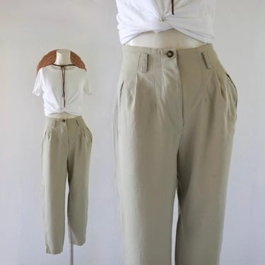 high waist wool trousers - 26 - vintage 80s 90s womens neutral size 4 earth tone size small cropped tapered flat front pants fall 