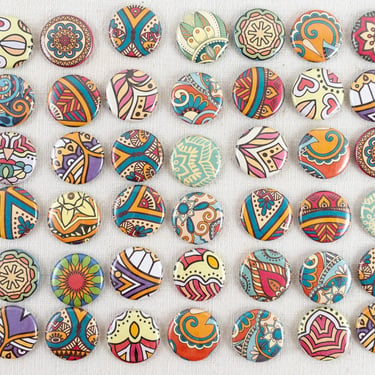 Set of 3 Boho Pinback Buttons or Magnets with Gifting Box, Colorful Patterned Pins and Magnets, Under 10 Gift 