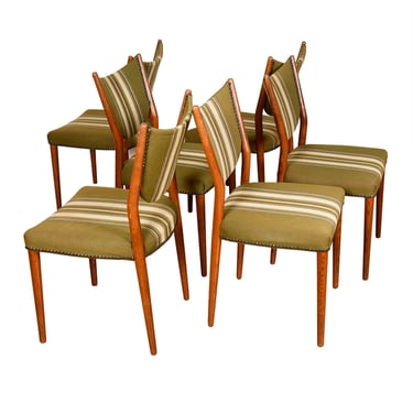 Set of 6 Danish Modern Dining Side Chairs w: Striped Upholstery