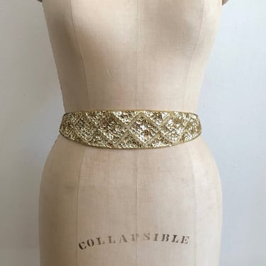 Gold Sequined Waist Belt - 1980s 