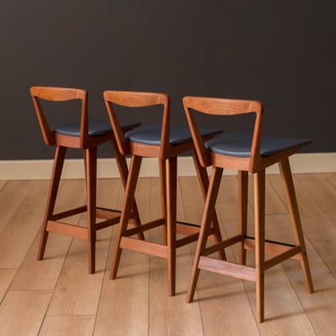 Set of Three Vintage Danish Teak Bar Stools by Henry Rosengren Hansen 