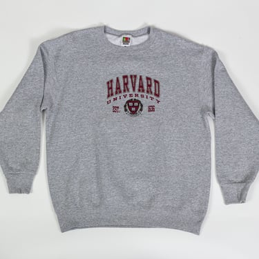 Vintage Harvard University Sweatshirt - Large | 90s Heather Gray Collegiate Crew Neck Athletic Pullover 