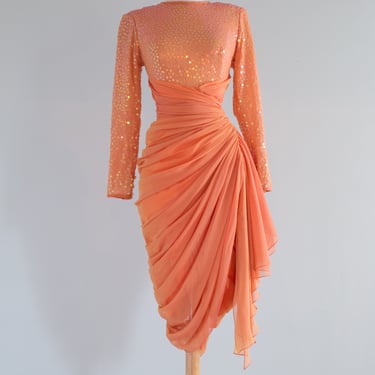 Fabulous 1980's Tangerine Dream Dress by Tadashi / small