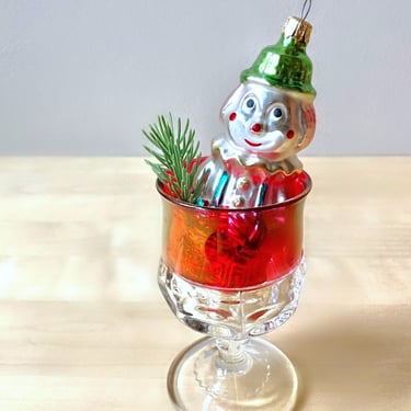 smiling clown vintage blown glass christmas ornament made in Colombia 