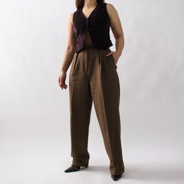Vintage Olive Checked Wool/Silk Trousers - W30