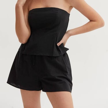 Crescent | Delphi Linen + Cotton Shorts in Black