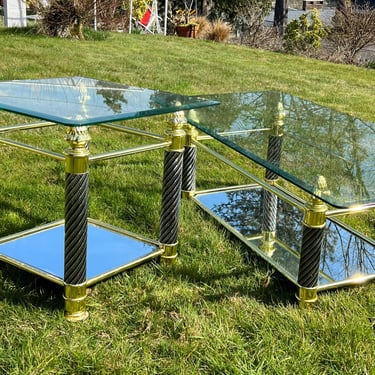 1980s Table Set Coffee Table and End Table Gold and Black Faux Tusk Tommaso Barbi 