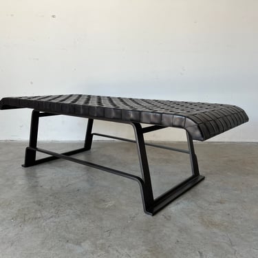 Italian Woven Leather Bench With Solid Bronze Base 