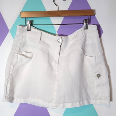 Vintage White Linen Cargo Mini Skirt by Jims Collection