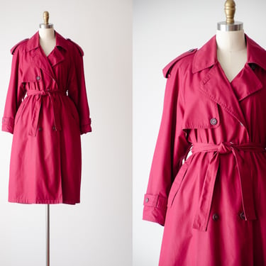 red trench coat | 80s 90s vintage London Fog burgundy dark academia style belted jacket 