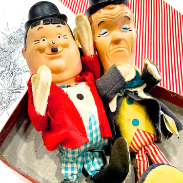VINTAGE: 1960s - 2pcs - Stan Laurel & Oliver Hardy Bend-em Dolls - Knickerbocker Toy - Larry Harmon Pictures Corp - SKU 00013590 