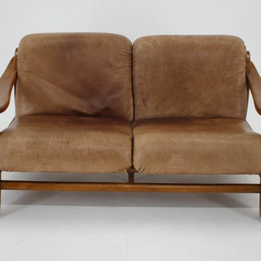 1970s Brutalist Dutch Oak and Leather 2 Seater Sofa / Vintage Sofa / Mid-century / Brown Colour / 