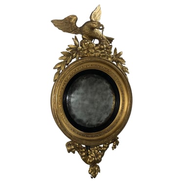 19th Century Federal Eagle Bullseye Mirror with Carved Giltwood and Foliate