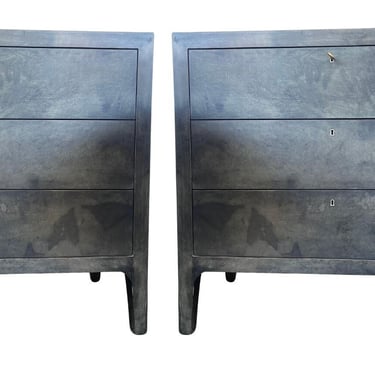 Elegant Pair of 1980s Italian Goatskin Commodes in Matte Charcoal