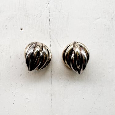 1980s Oversize Sterling Silver Puffed Clips 