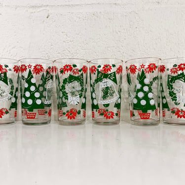 Vintage Christmas Glasses Mid Century Holiday Glass Barware Cocktail 1950s 50s MCM New Years Hazel Atlas Continental Can Co Party Glassware 